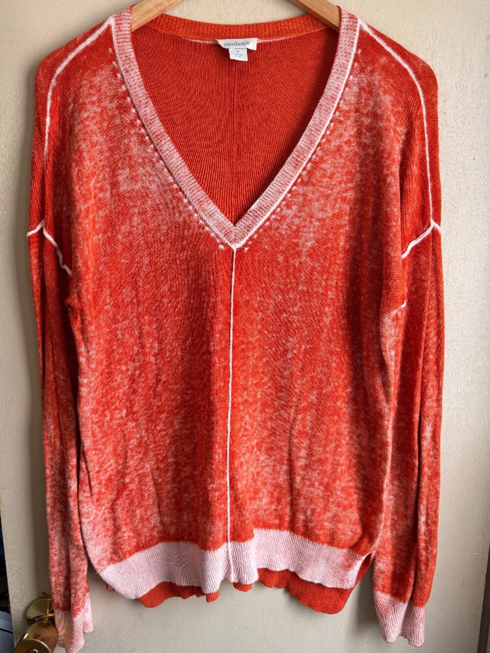 Sundance Cece Orange Distressed Vneck Lightweight Sweater- Size M
